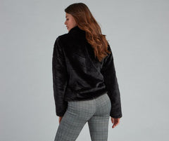 Trendy Illusion Stripe Faux Fur Jacket Sai Feel