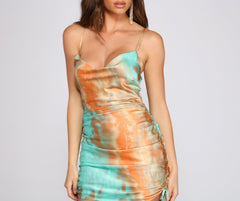 Trendy In Tie-Dye Satin Mini Dress Sai Feel