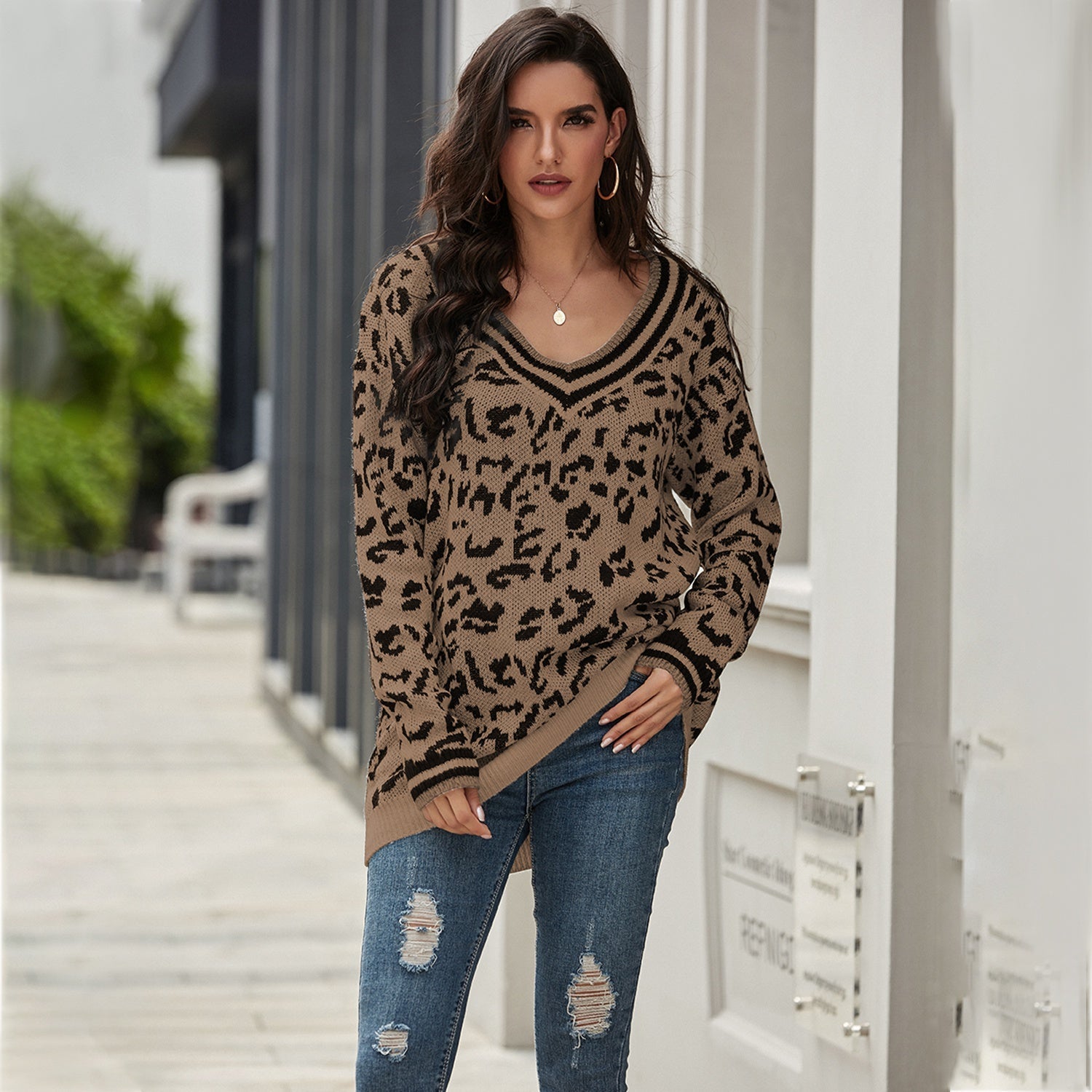 Trendy Leopard-Print Oversized Sweater Sai Feel