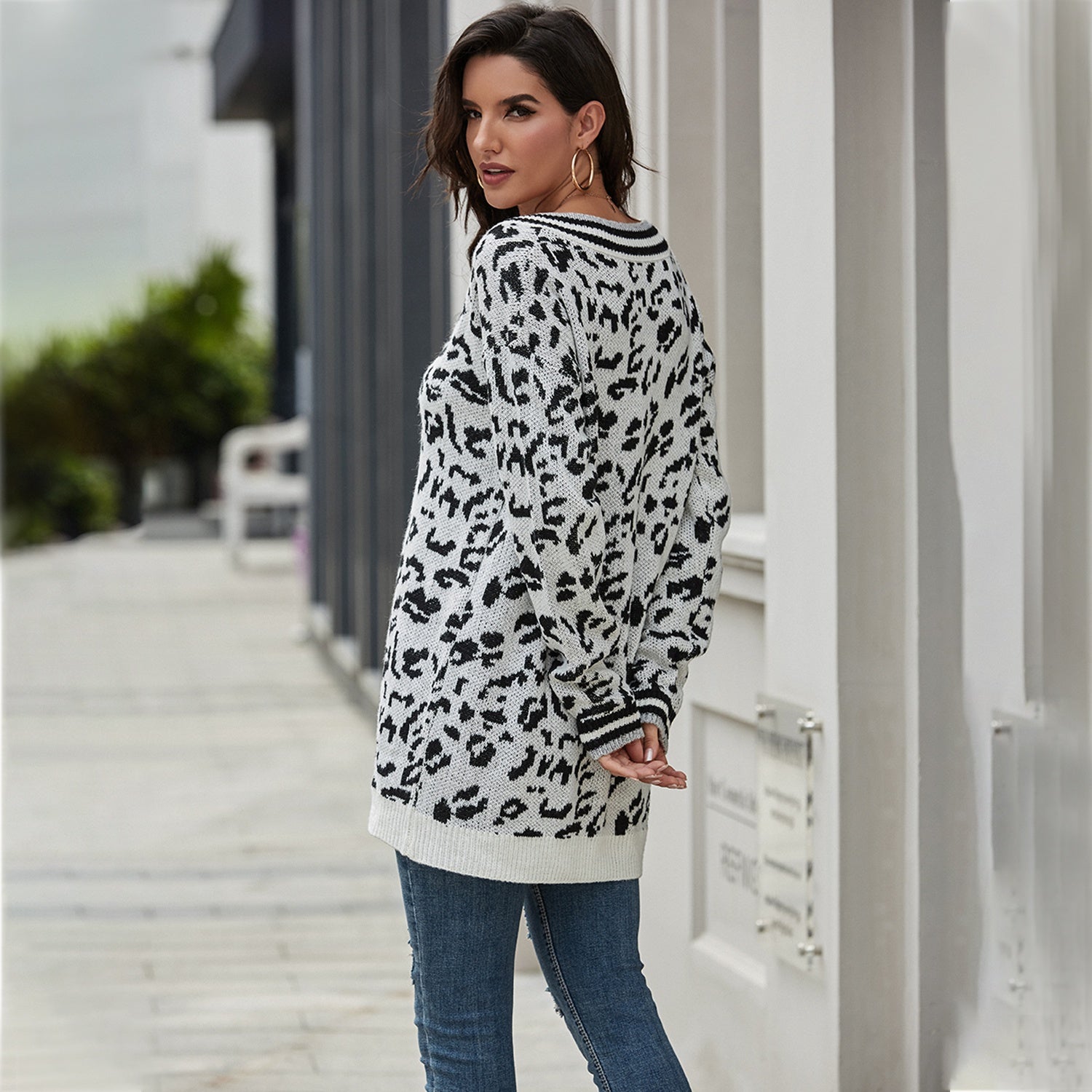 Trendy Leopard-Print Oversized Sweater Sai Feel