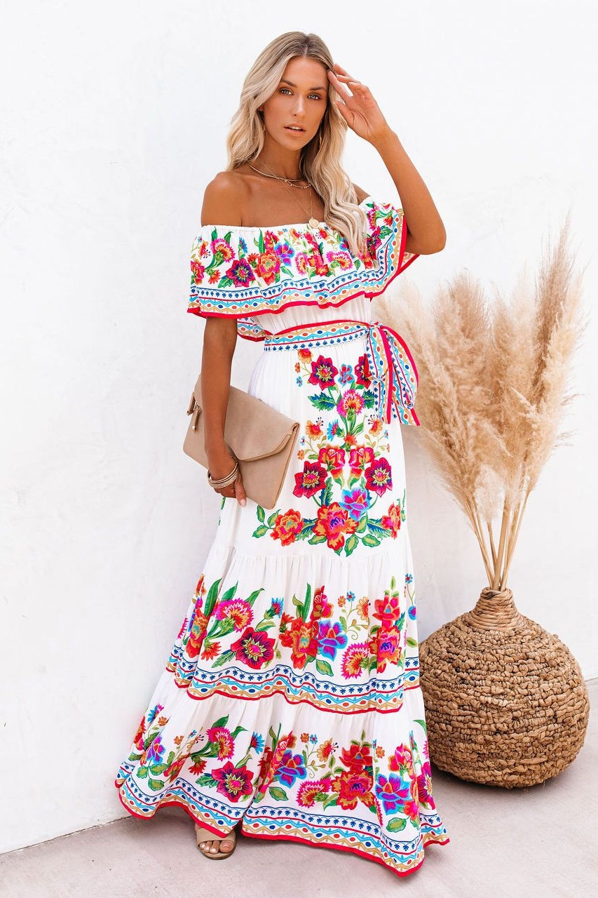 Trendy Off Shoulder Malamala Print Maxi Dress Sai Feel