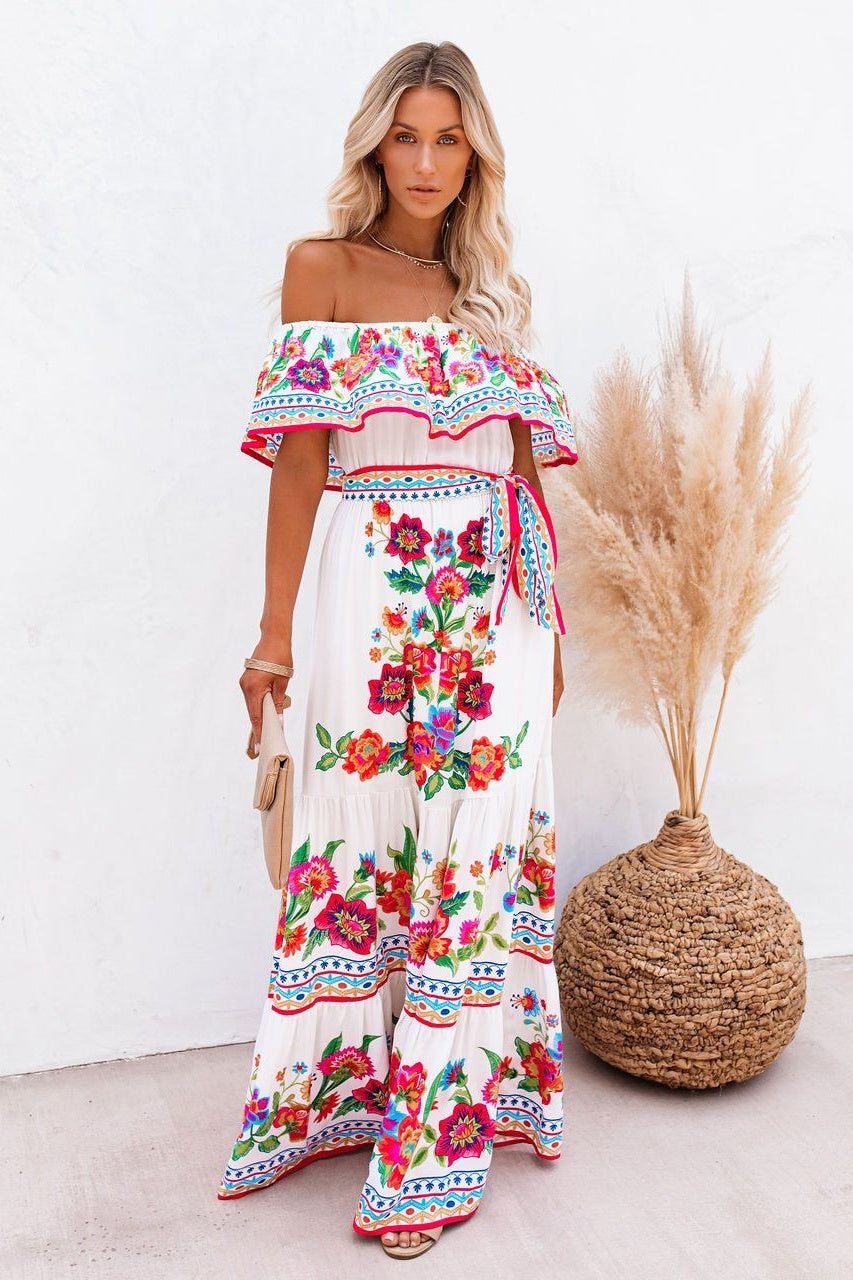 Trendy Off Shoulder Malamala Print Maxi Dress Sai Feel