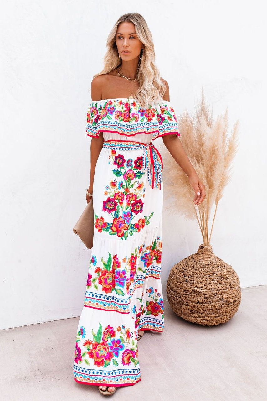 Trendy Off Shoulder Malamala Print Maxi Dress Sai Feel