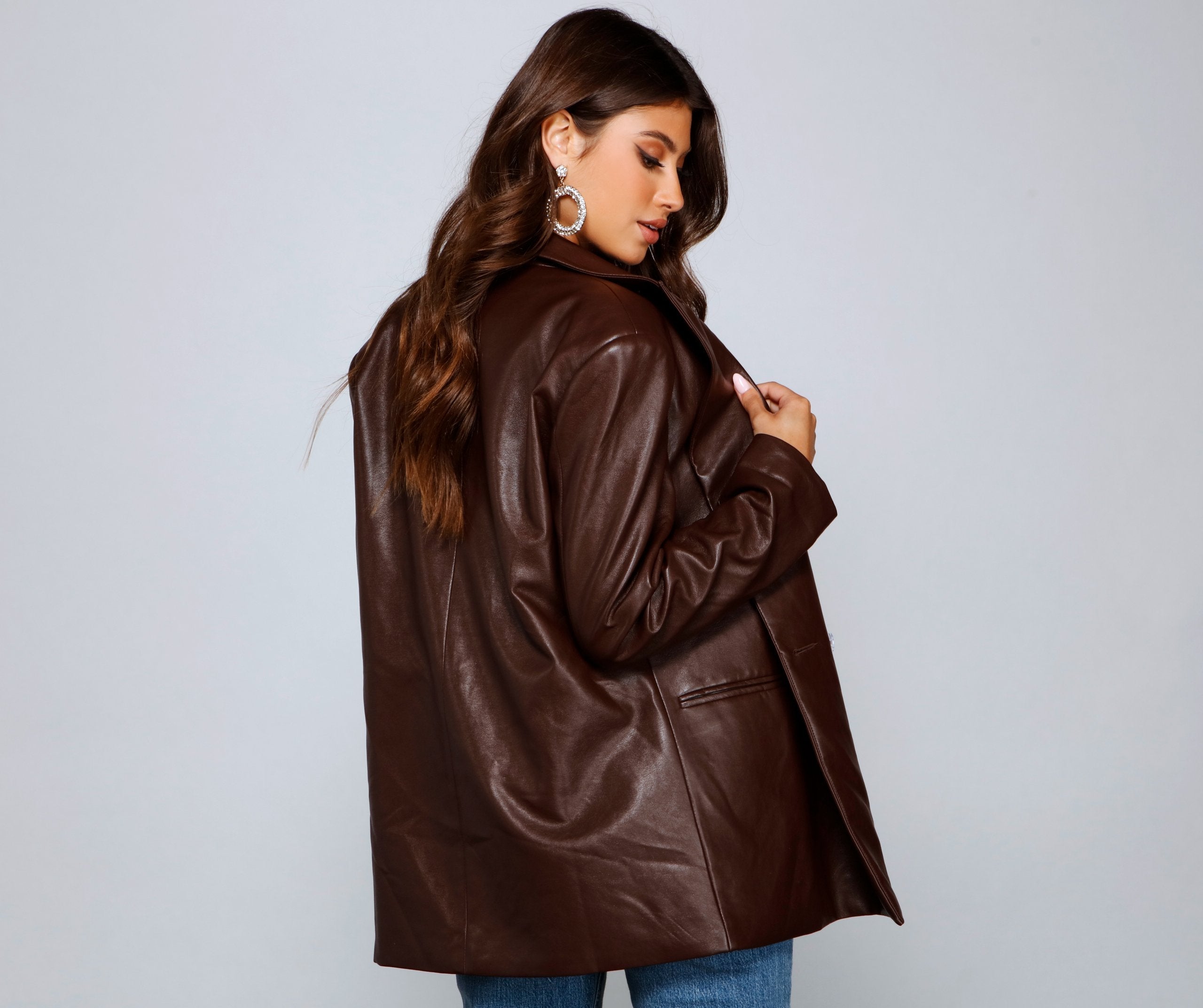 Trendy Oversized Faux Leather Blazer Sai Feel
