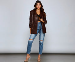 Trendy Oversized Faux Leather Blazer Sai Feel