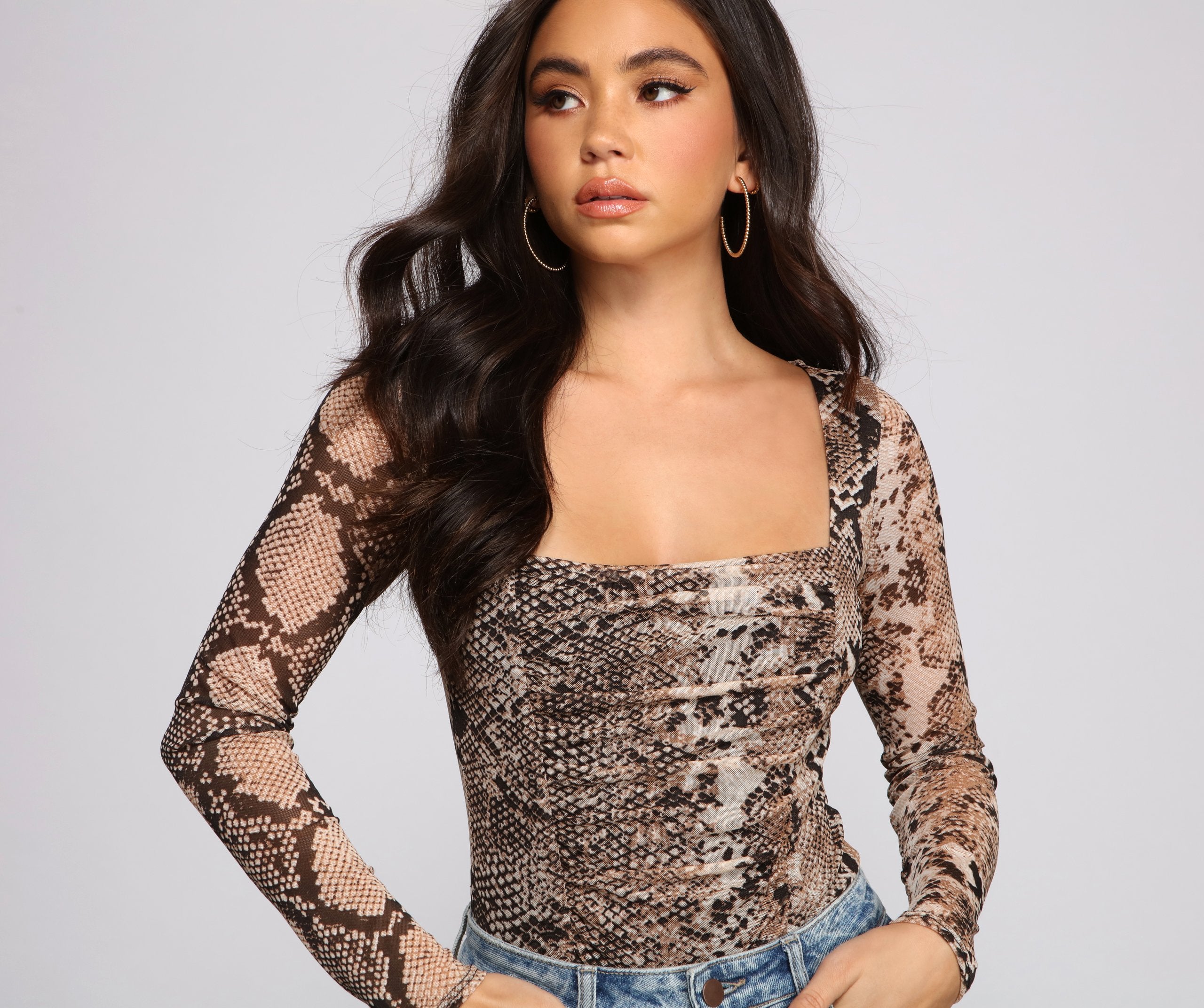 Trendy Stunner Snake Print Bodysuit Sai Feel