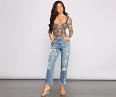 Trendy Stunner Snake Print Bodysuit Sai Feel