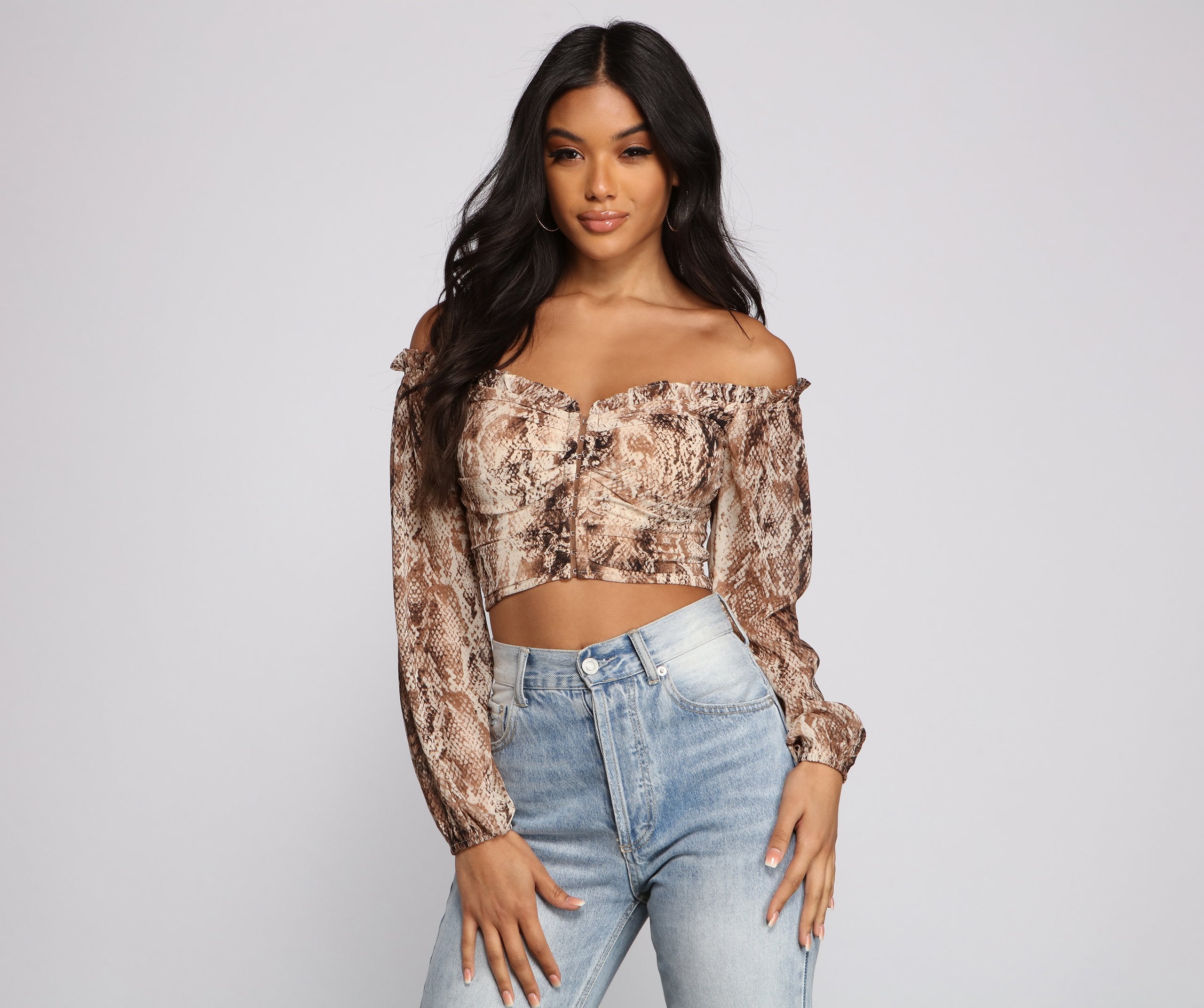 Trendy Stunner Snake Print Crop Top Sai Feel