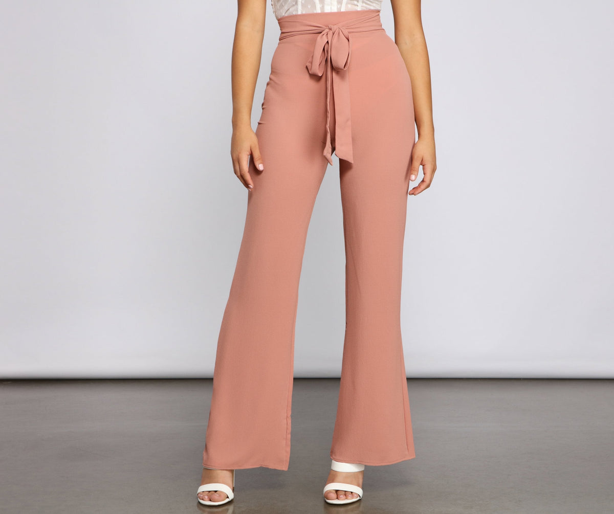 Trendy Tie-Waist Flared Pants Sai Feel