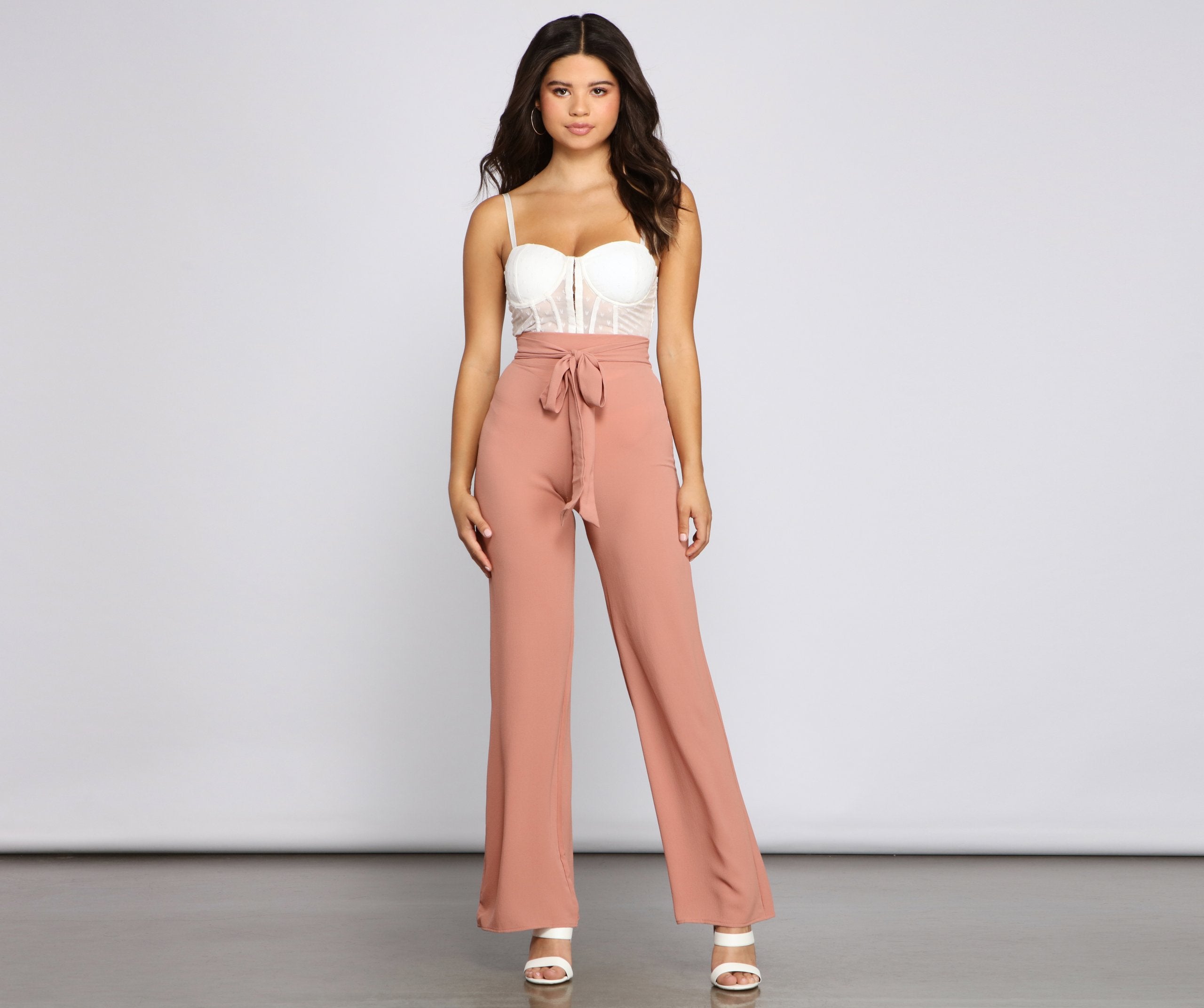 Trendy Tie-Waist Flared Pants Sai Feel