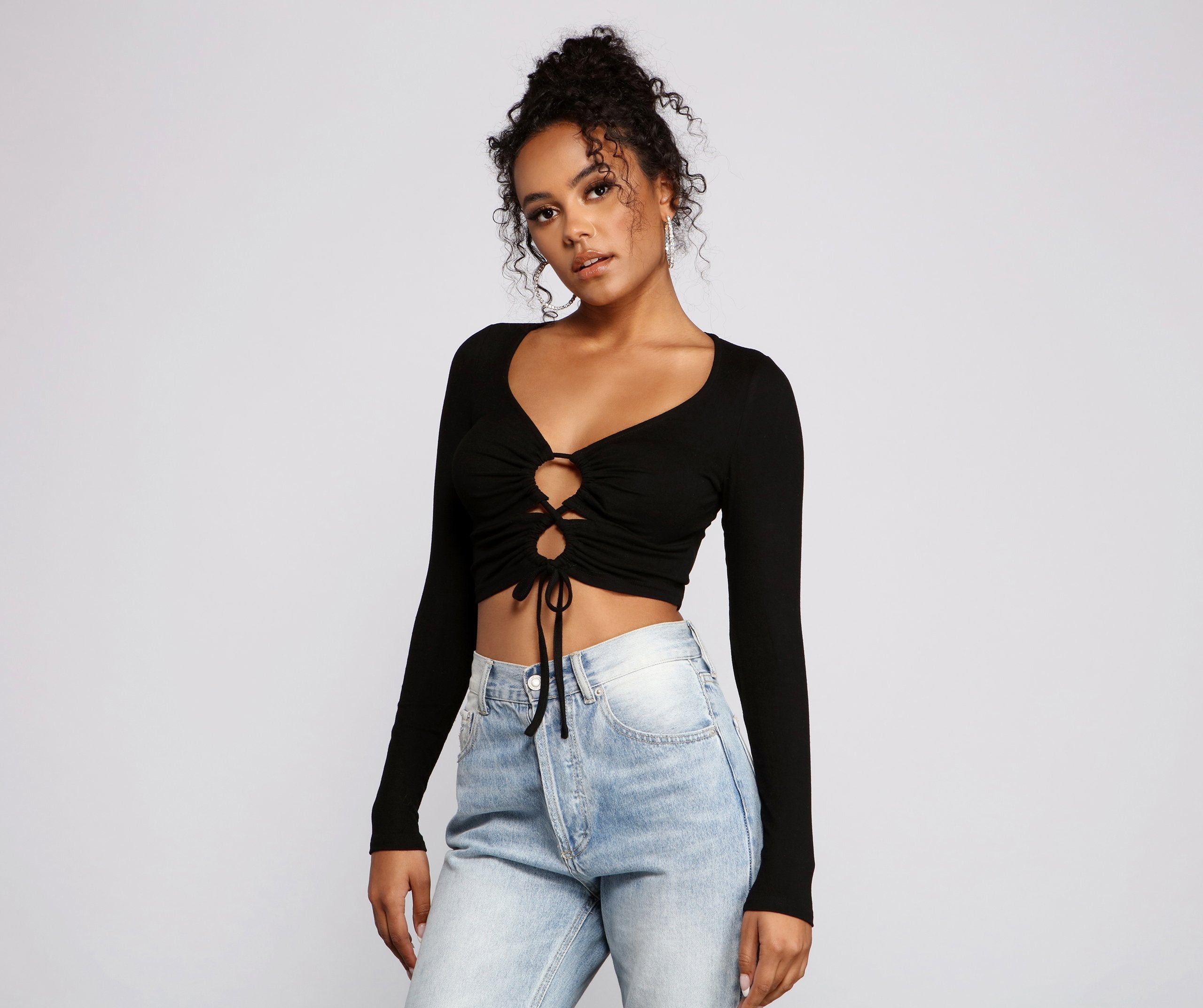 Trendy Twist Front Brushed Knit Crop Top Sai Feel