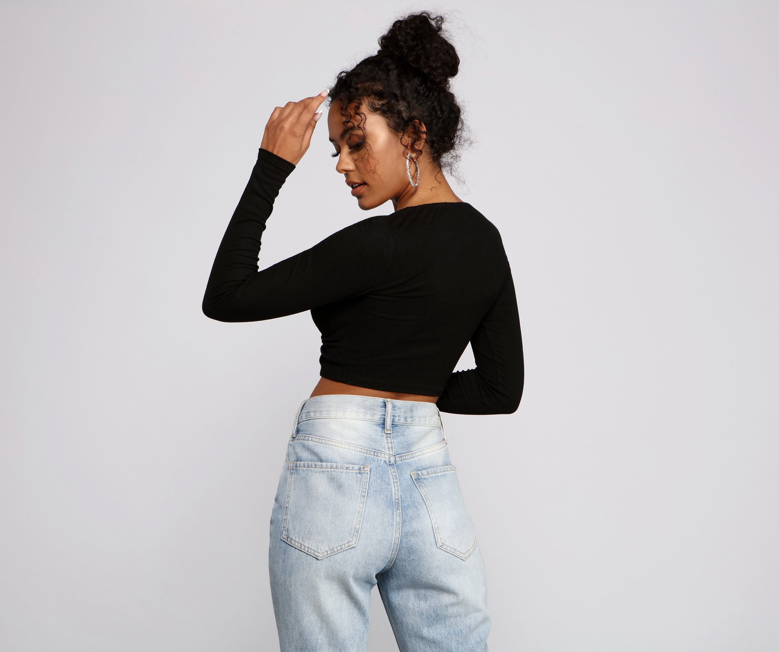 Trendy Twist Front Brushed Knit Crop Top Sai Feel