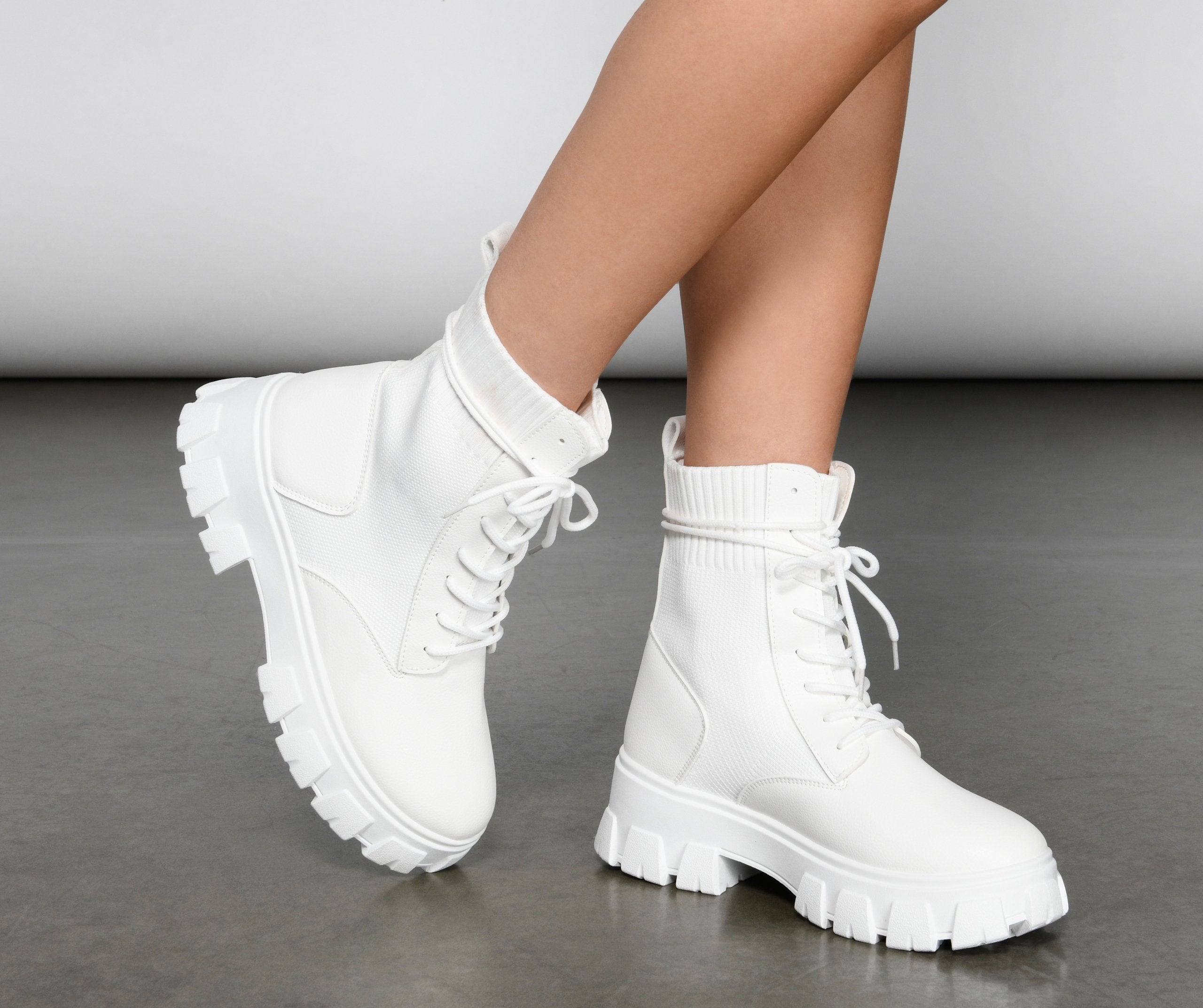 Trendy Vibes Lace-Up Sock Booties Sai Feel