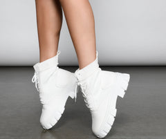 Trendy Vibes Lace-Up Sock Booties Sai Feel