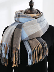 Tricolor Plaid Fringe Hem Scarf Sai Feel