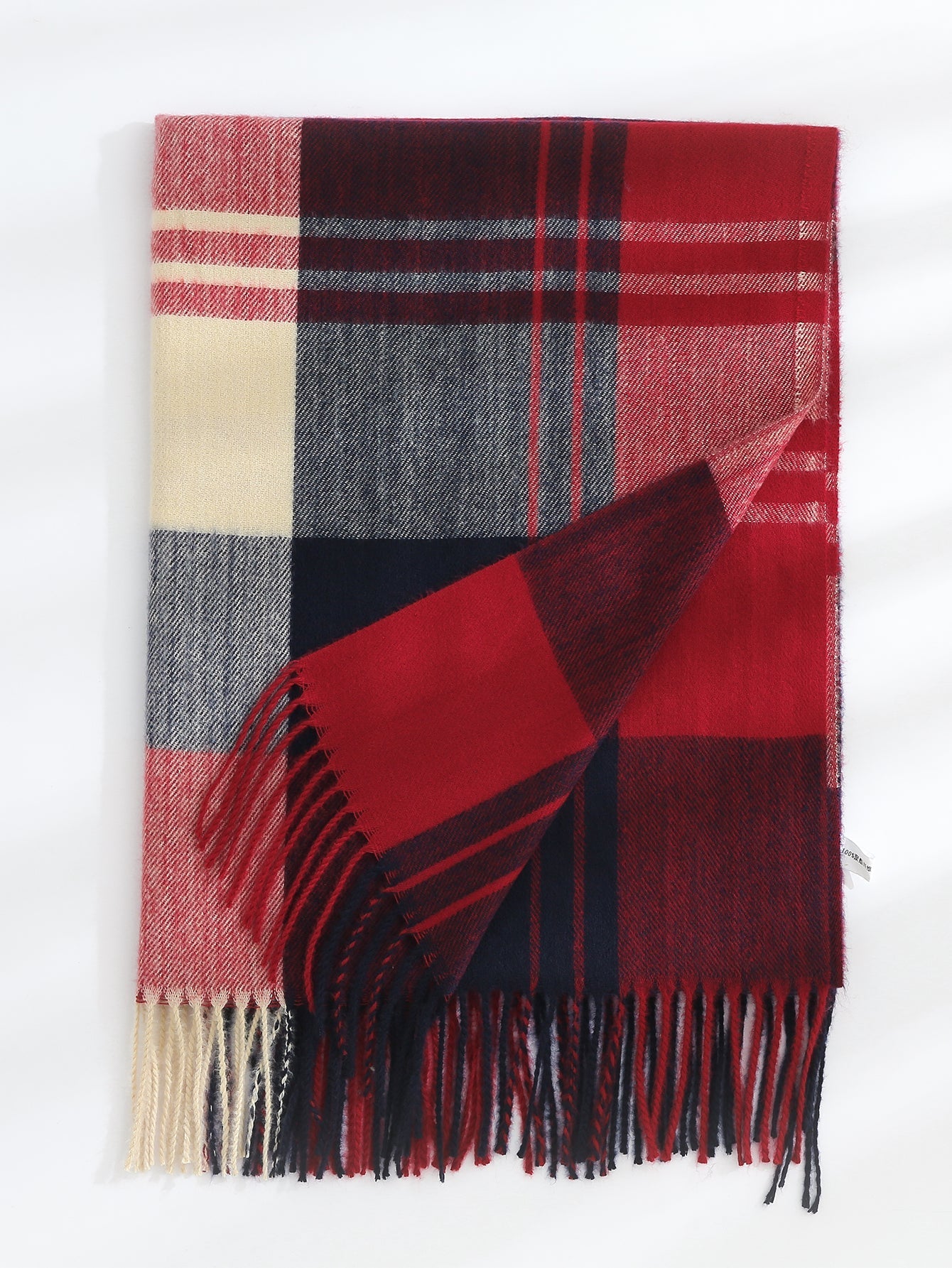 Tricolor Plaid Fringe Hem Scarf Sai Feel