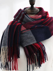 Tricolor Plaid Fringe Hem Scarf Sai Feel