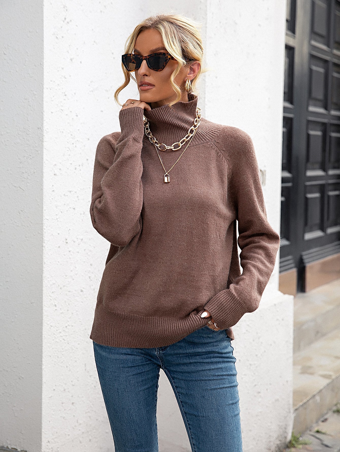 Turtle Neck Raglan Sleeve Sweater Sai Feel