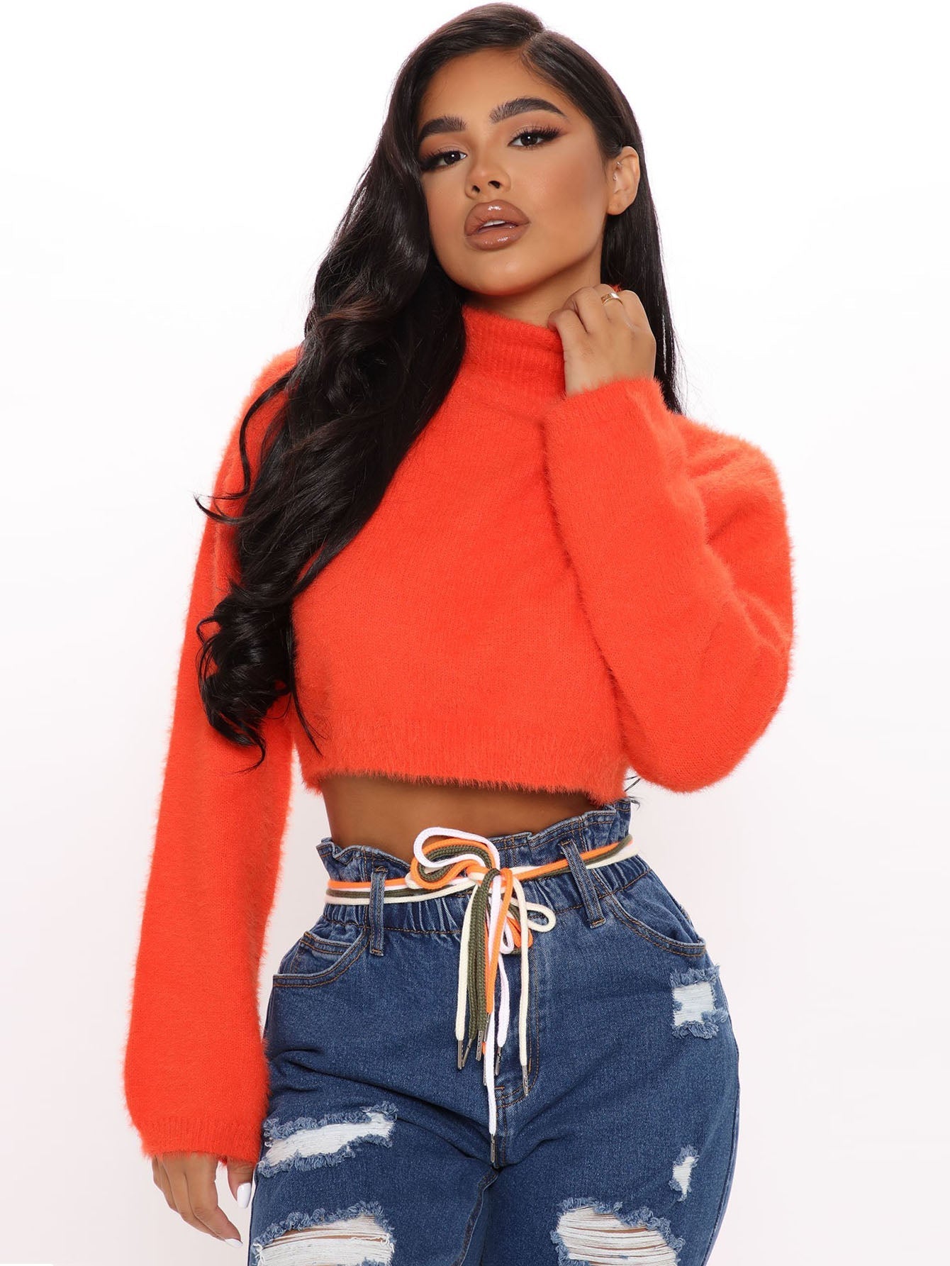 Turtleneck Drop Shoulder Crop Sweater Sai Feel