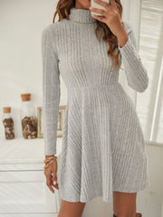 Turtleneck pleated thread Long Sleeve Dress Sai Feel