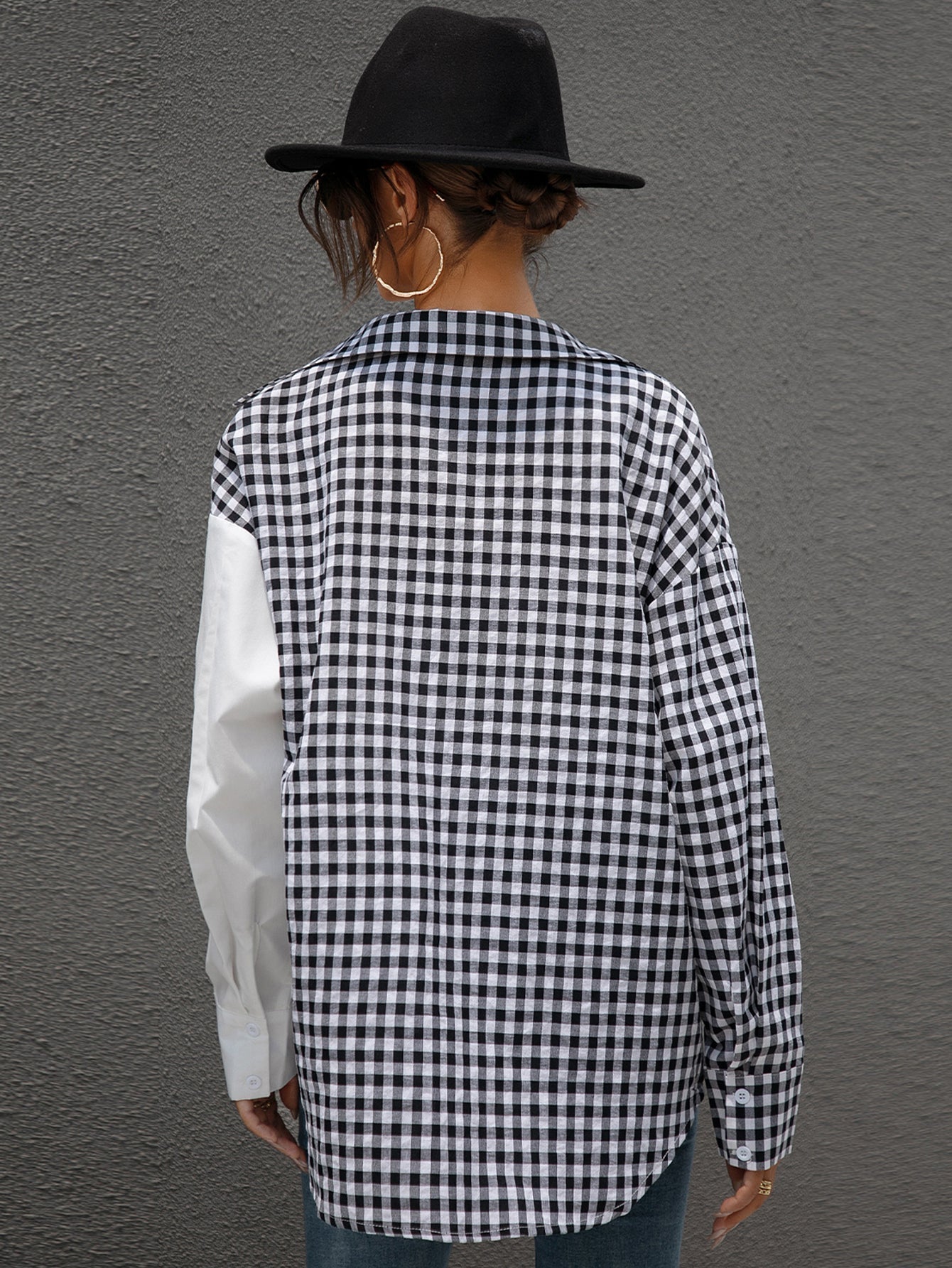 Two Tone Gingham Blouse Sai Feel