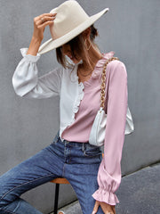 Two Tone Ruffle Hem Blouse Sai Feel