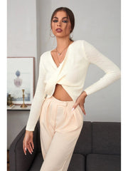 V-NECK KNOT LONG SLEEVES SOLID COLOR KNITWEAR TOP Sai Feel