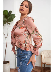 V-NECK RUFFLED FLORAL LONG SLEEVES BLOUSE Sai Feel