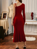 V-NECK SOLID COLOR MIDI EVENING DRESS Sai Feel