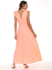 V-Neck Bow Tie Shoulder Maxi Dress Sai Feel