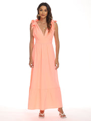 V-Neck Bow Tie Shoulder Maxi Dress Sai Feel