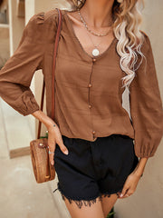 V Neck Button Front Blouse Sai Feel