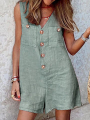 V-Neck Button Pocket Sleeveless Jumpsuit Sai Feel