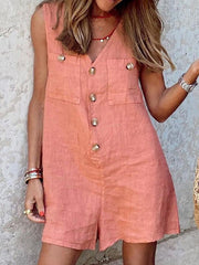 V-Neck Button Pocket Sleeveless Jumpsuit Sai Feel