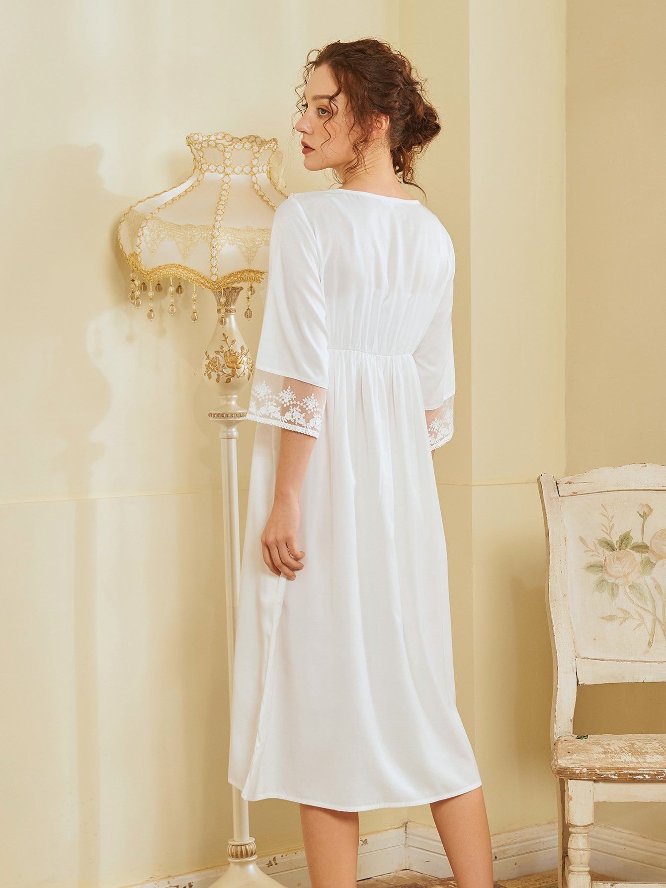 V Neck Contrast Lace Night Dress Sai Feel