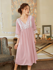V Neck Contrast Lace Night Dress Sai Feel