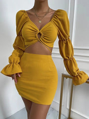V-Neck Cutout Crop Top & Skirt Two-Piece Set Sai Feel