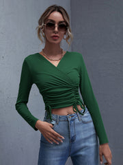 V Neck Drawstring Crop Tee Sai Feel