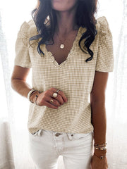 V Neck Gingham Blouse Sai Feel