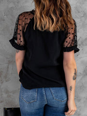 V-Neck Lace Mesh Short Sleeve T-Shirt Sai Feel