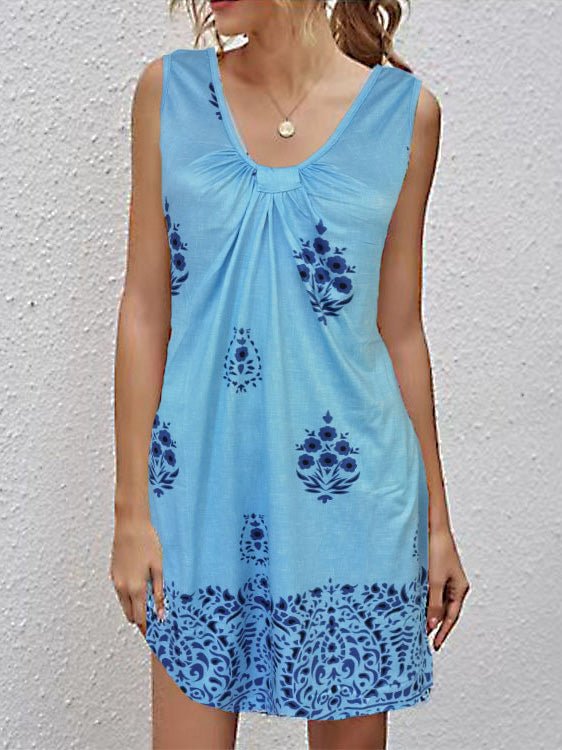 V-Neck Printed Sleeveless Casual Dress Sai Feel