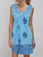 V-Neck Printed Sleeveless Casual Dress Sai Feel