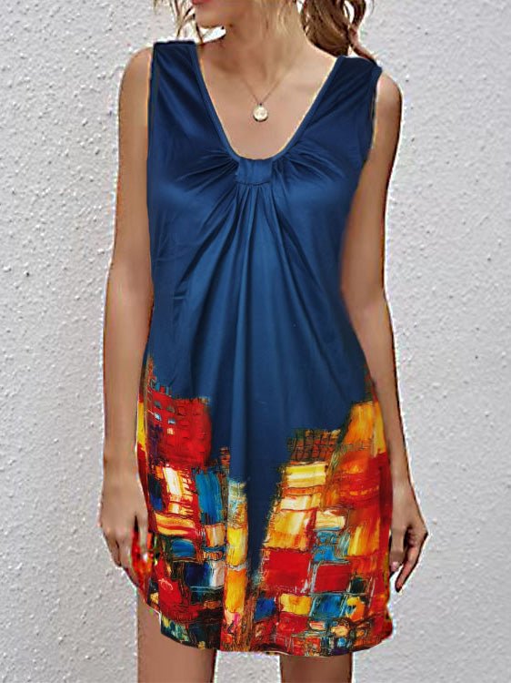 V-Neck Printed Sleeveless Casual Dress Sai Feel