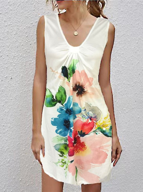 V-Neck Printed Sleeveless Casual Dress Sai Feel