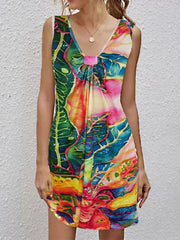 V-Neck Printed Sleeveless Casual Dress Sai Feel