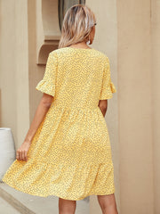 V-neck Polka Dot Ruffled Long Skirt Sai Feel