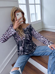 V-neck leopard camouflage print top Sai Feel