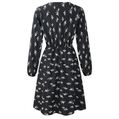 V-neck long sleeve printed chiffon dress Sai Feel