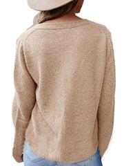 V-neck plain long sleeve button knit cardigan Sai Feel