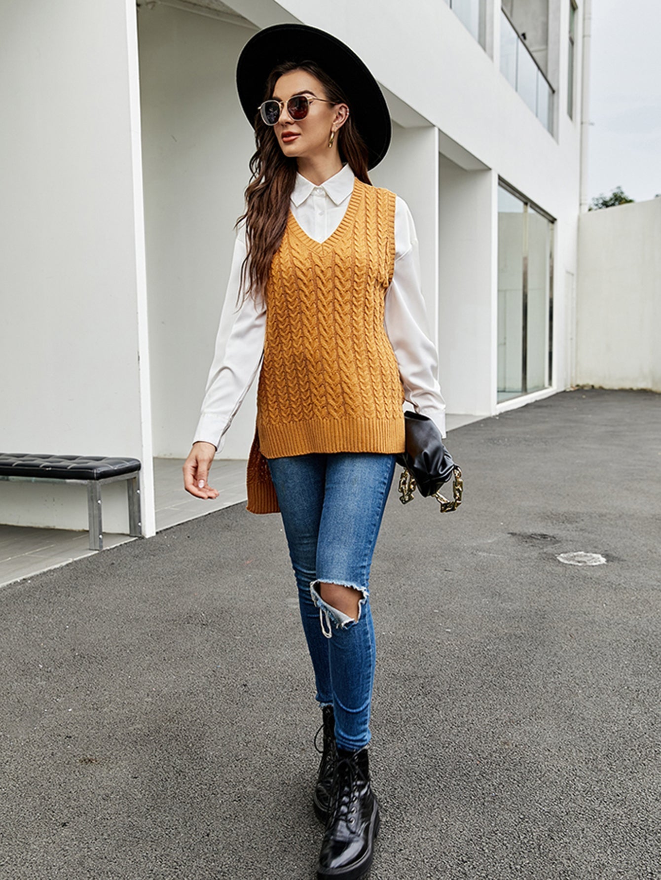 V neck sleeveless pullover knit vest Sai Feel